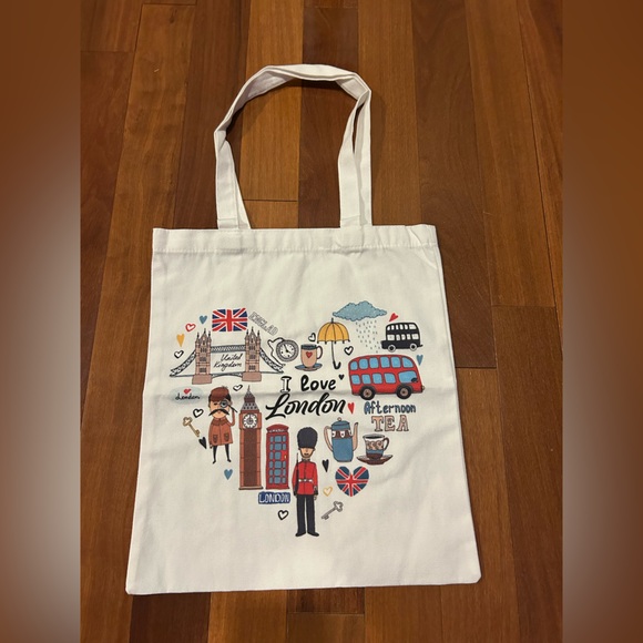 Source Unknown Handbags - White Canvas London Graphic Tote Bag